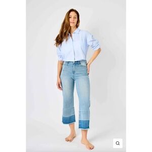 Judy Blue Release Hem Cropped Wide Leg Jeans Light Wash Size 13/31